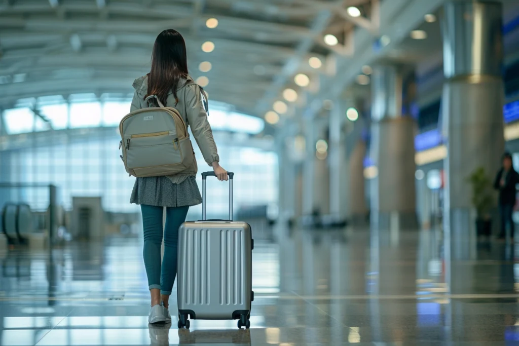 woman carriying luggage on airport